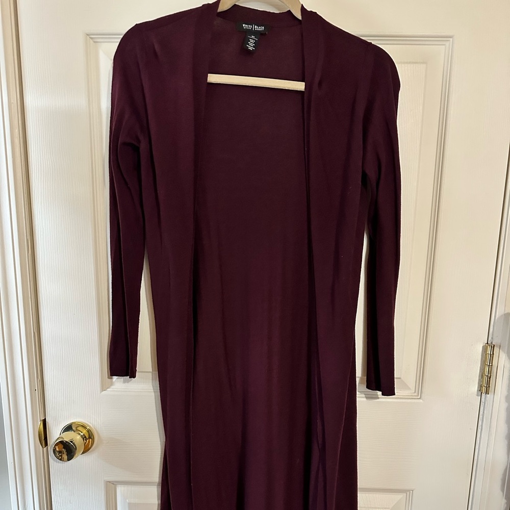 White House Black Market full length burgundy duster